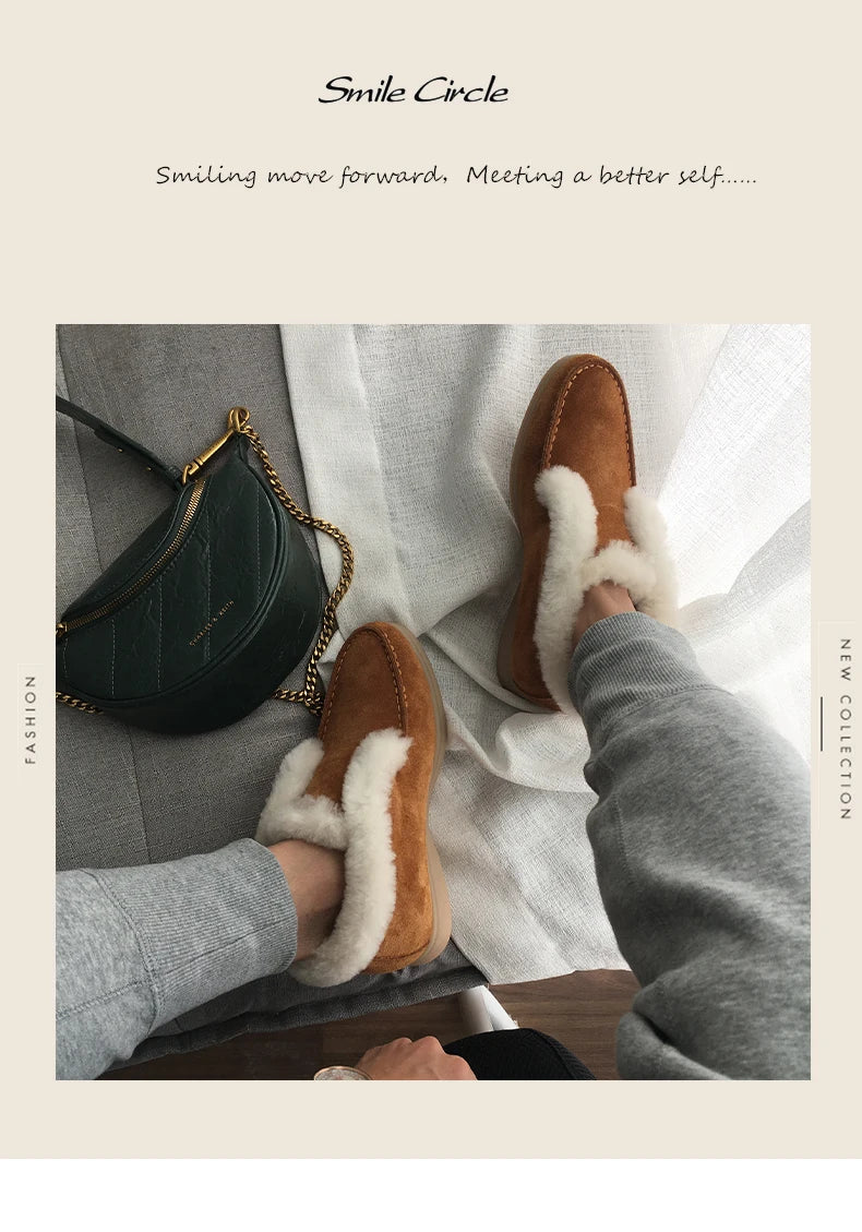 Women Ankle Boots Cow Suede Leather Winter Shoes Natural-fur Warm Slip-on Snow Boots for Women