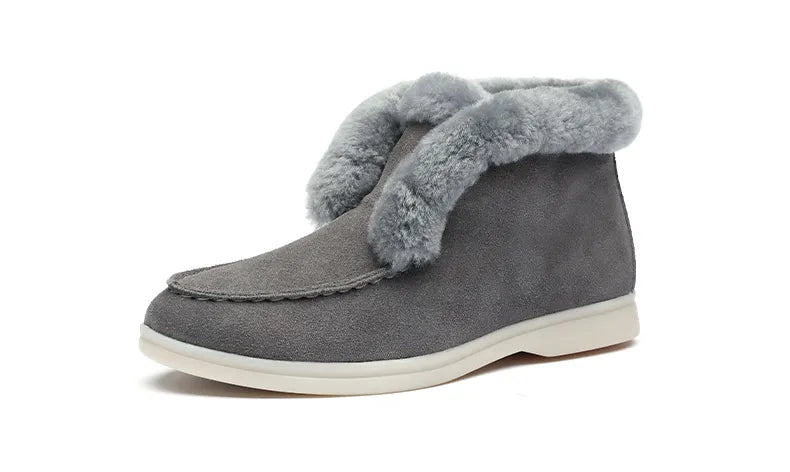 Women Ankle Boots Cow Suede Leather Winter Shoes Natural-fur Warm Slip-on Snow Boots for Women