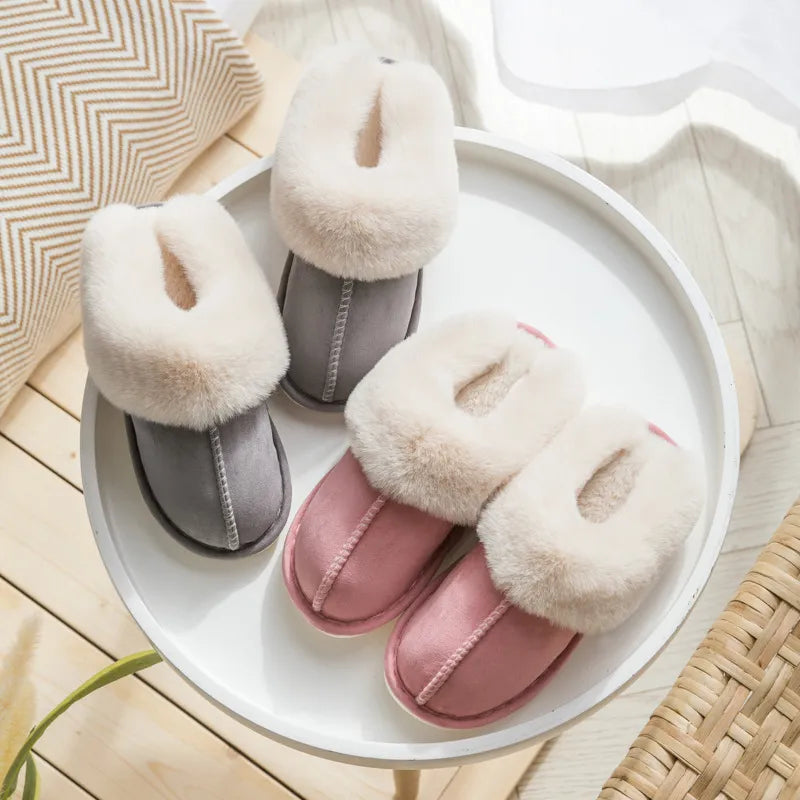 Warm Plush Fur Slippers - Women's Luxury Indoor Cotton Shoes
