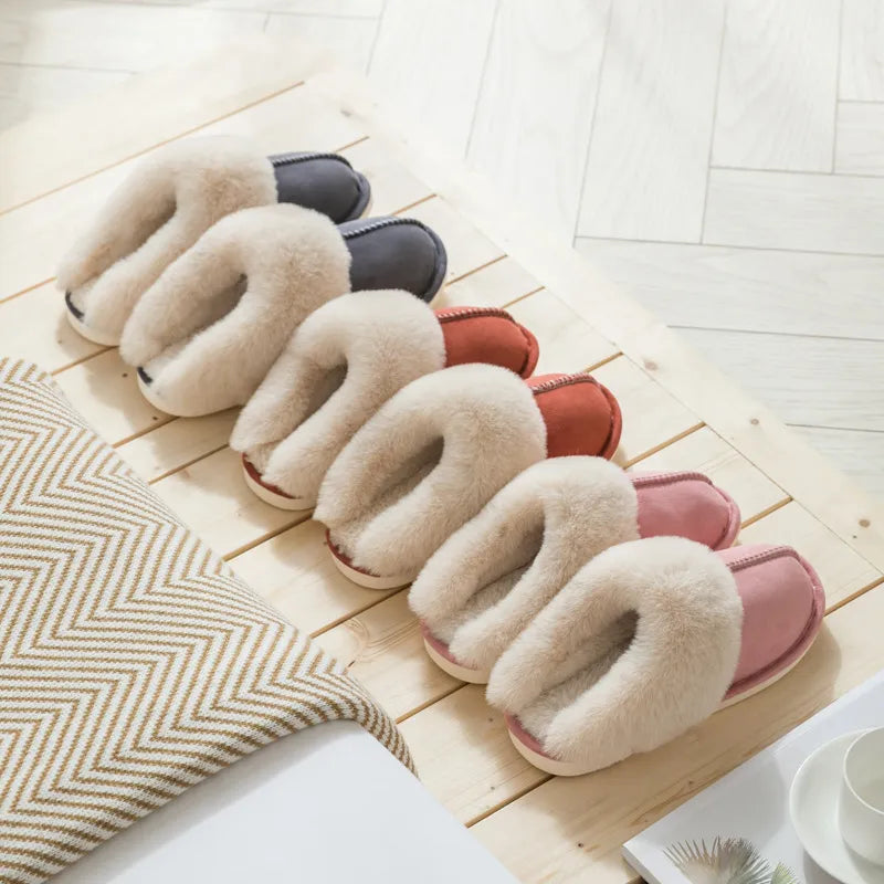 Warm Plush Fur Slippers - Women's Luxury Indoor Cotton Shoes
