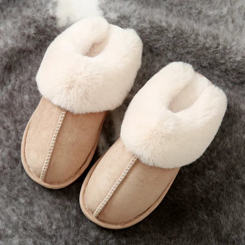 Warm Plush Fur Slippers - Women's Luxury Indoor Cotton Shoes