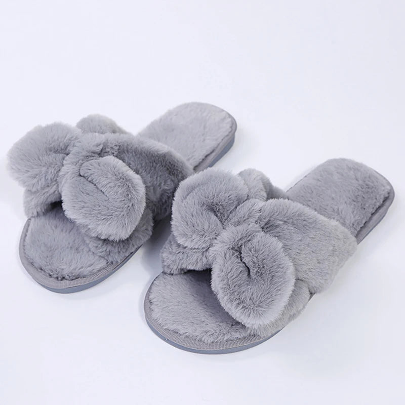 Winter Women House Slippers Faux Fur Fashion Warm Shoes Woman Slip on Flats Female Slides Black Pink cozy home furry slippers