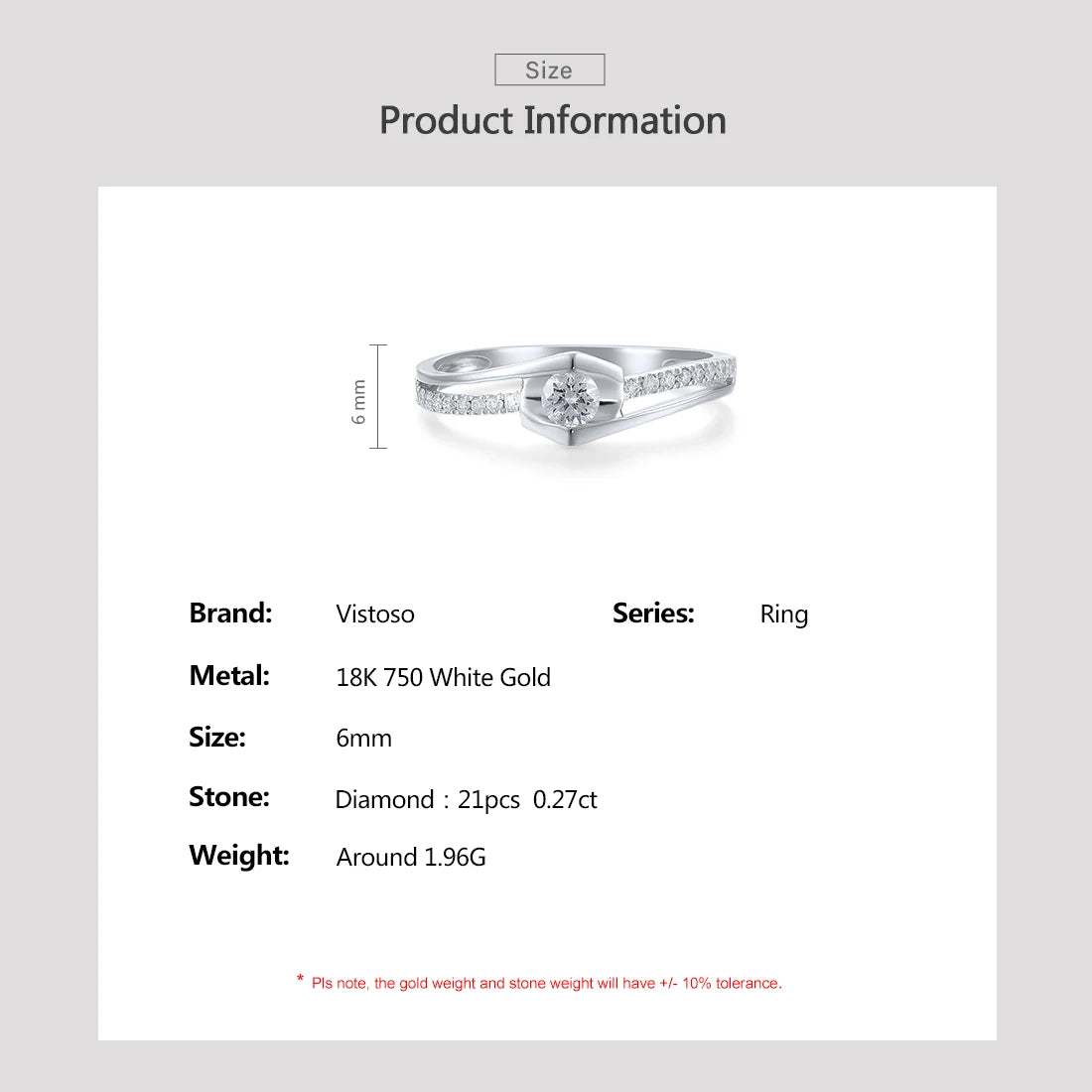 VISTOSO Real 18K 750 White Gold Rings For Women Genuine Sparkling Diamond
