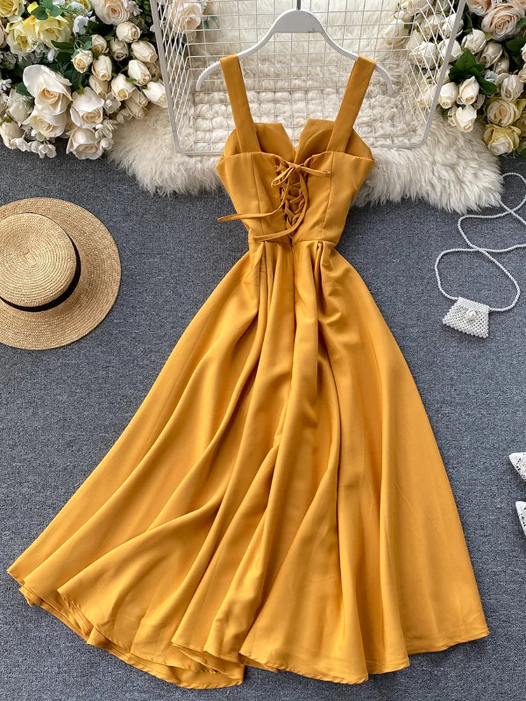 Summer Robe 2023 Dress Women V Neck Long Party Evening Dresses Sexy Tank Backless Spaghetti Strap Maxi Female Holiday Vestidos