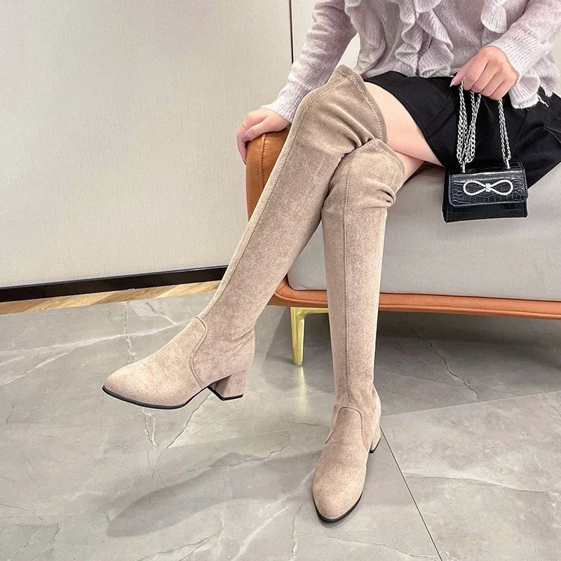 Sexy High Boots Women 2022 Winter New Fashion Over The Knee Warm Botas Mujer Suede Lace Up Pumps Sock Shoes High Heels Boots
