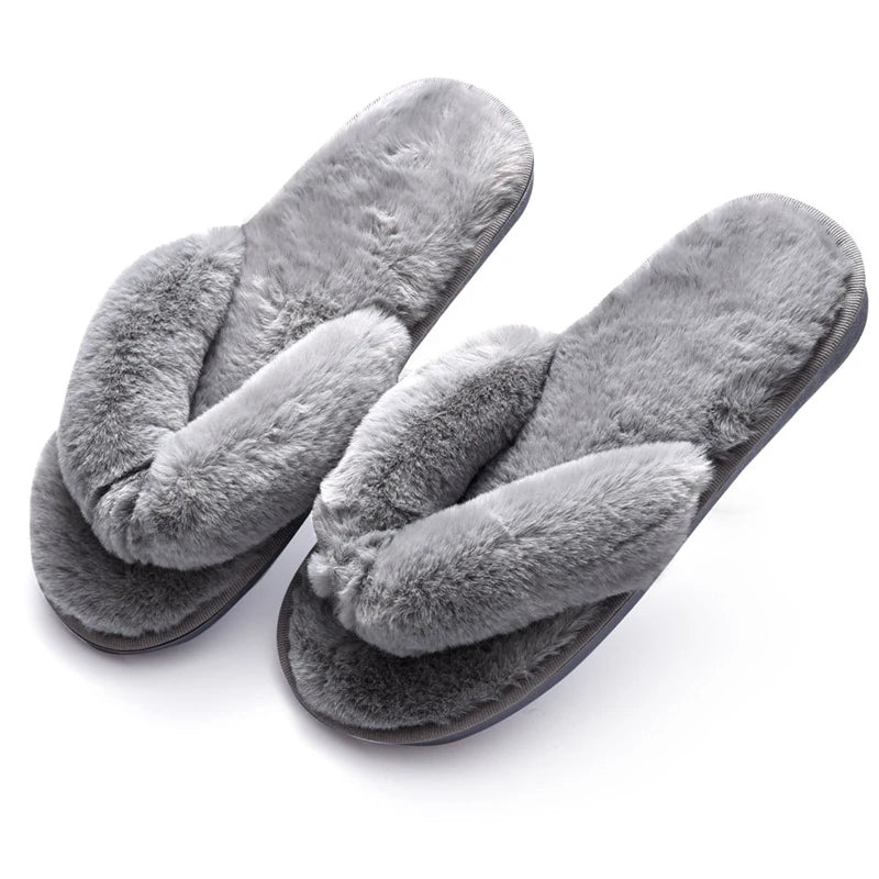 Winter Women House Slippers Faux Fur Fashion Warm Shoes Woman Slip on Flats Female Slides Black Pink cozy home furry slippers