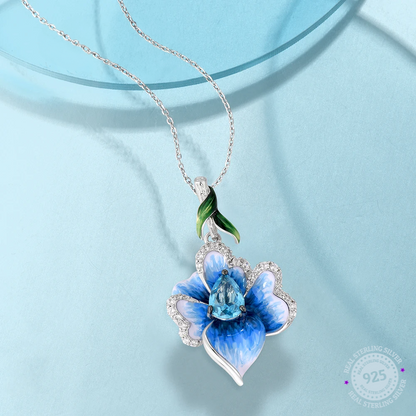 SANTUZZA Silver Pendant - 925 Sterling Silver Exquisite Blue Orchid Flower Pendant