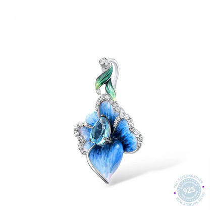 SANTUZZA Silver Pendant - 925 Sterling Silver Exquisite Blue Orchid Flower Pendant