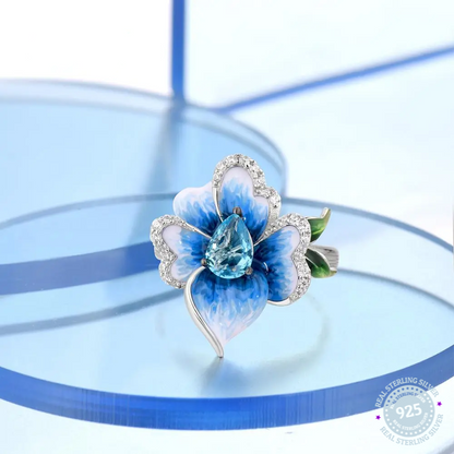 SANTUZZA Silver Rings For Women Genuine 925 Sterling Silver Delicate Blue Orchid flower