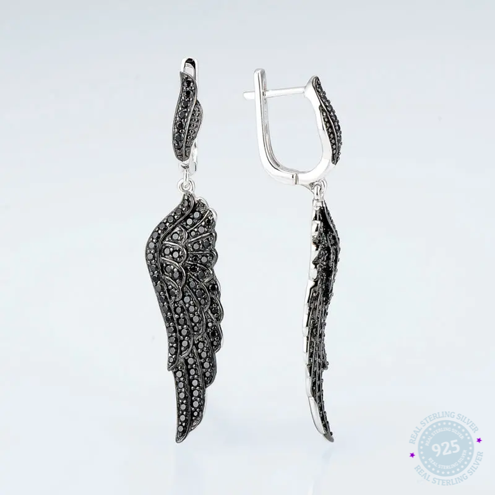 Santuzza Silver: Angel's Wing Elegance in 925 Sterling & Black Spinel