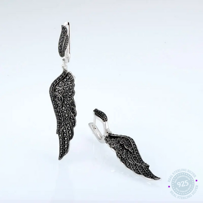 Santuzza Silver: Angel's Wing Elegance in 925 Sterling & Black Spinel