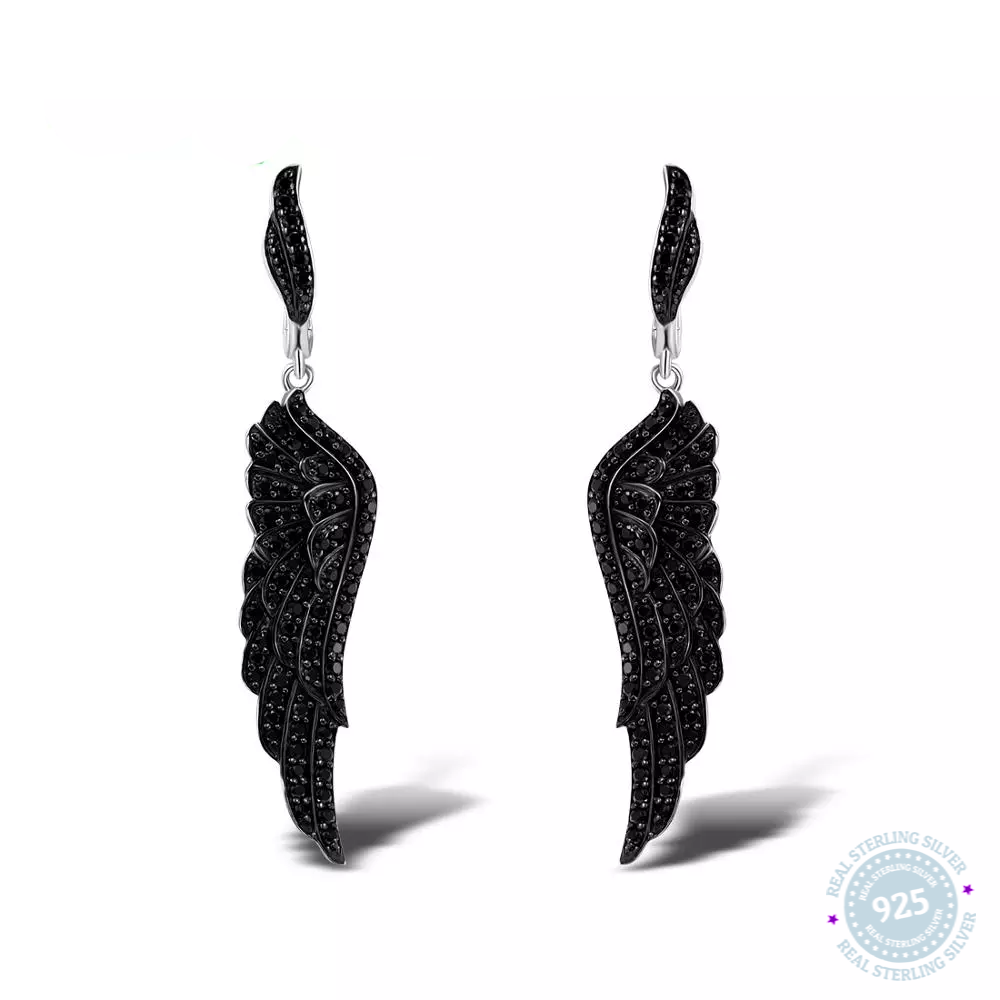 Santuzza Silver: Angel's Wing Elegance in 925 Sterling & Black Spinel