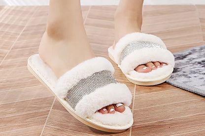 Winter Women House Slippers Faux Fur Fashion Warm Shoes Woman Slip on Flats Female Slides Black Pink cozy home  furry slippers