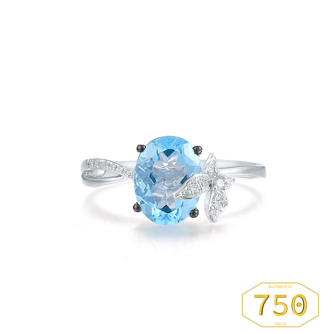 Vistoso - 18K 750 White Gold Ring - Sparkling Blue Topaz Diamond Butterfly