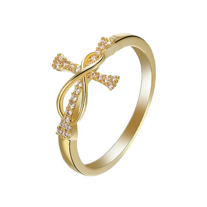 Elegant Cross Inlaid Crystal Wedding Band - Gold/Silver