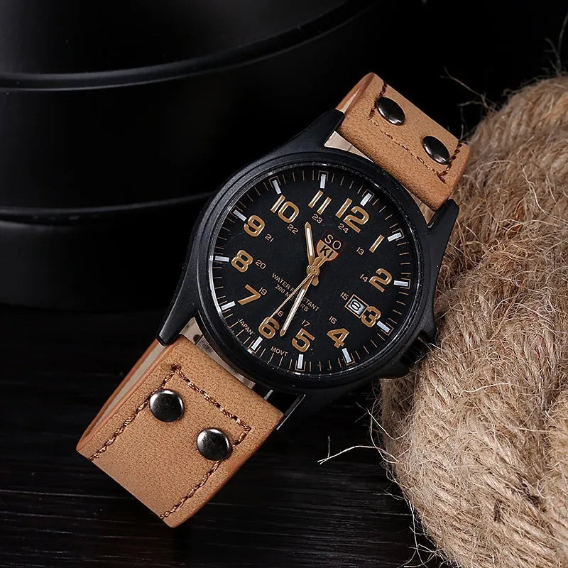 Soki Fashion & Casual Leather Men's Quartz Watch