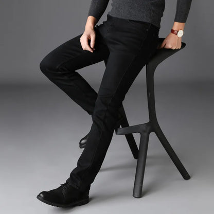 Men's Stretch Black Jeans Classic Style Business Fashion Pure Black Slim-fit Denim Pants Male Brand Casual Trousers