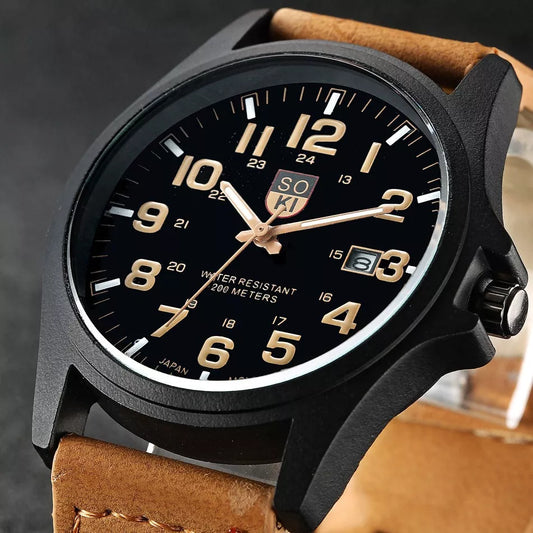 Soki Fashion & Casual Leather Men's Quartz Watch