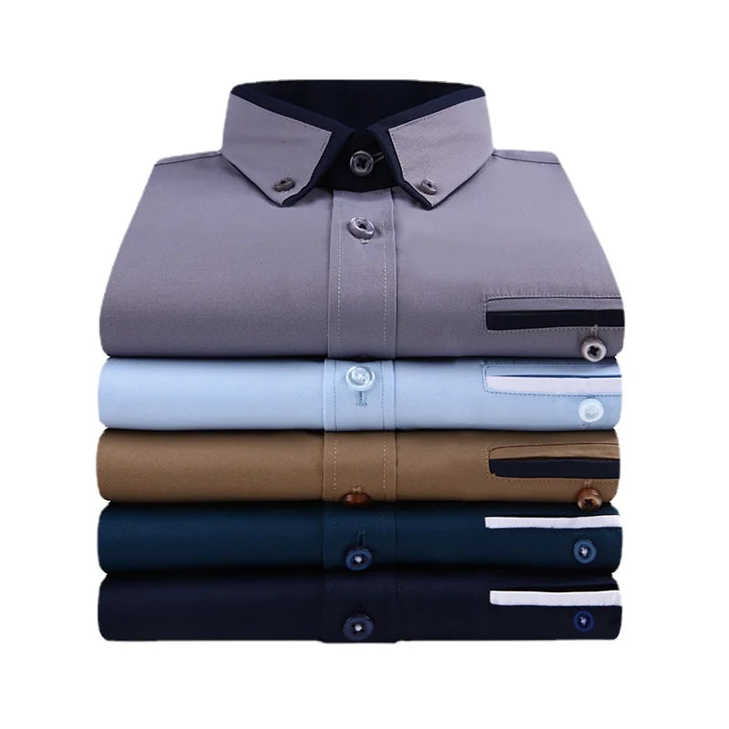 Quality Men Shirt Long Sleeve Twill Solid Striped Dress Business Office Casual Shirt Slim Fit Man Dress Shirts