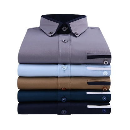 Quality Men Shirt Long Sleeve Twill Solid Striped Dress Business Office Casual Shirt Slim Fit Man Dress Shirts