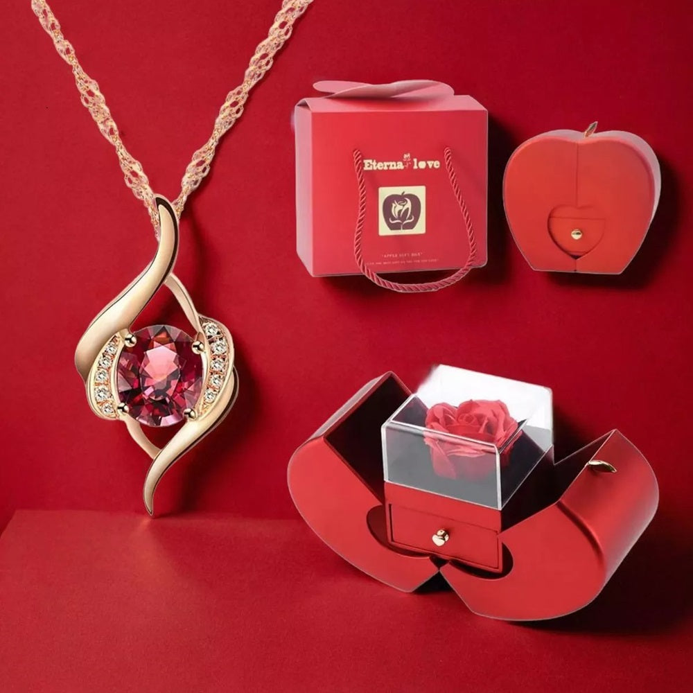 Fiery Love - Red Zircon Pendant in Apple Gift Box