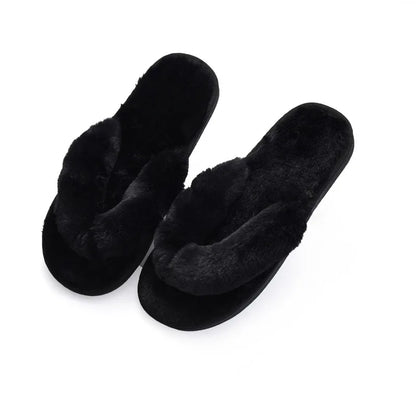 Winter Women House Slippers Faux Fur Fashion Warm Shoes Woman Slip on Flats Female Slides Black Pink cozy home  furry slippers