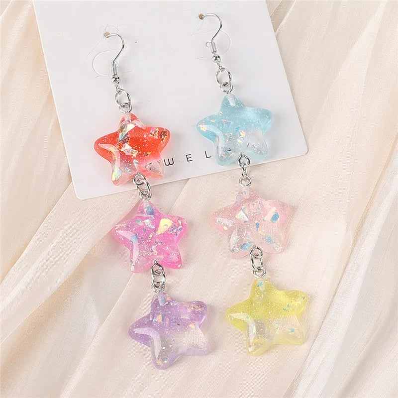 Cute Resin Hug Me Earrings: Colorful Hearts and Stars