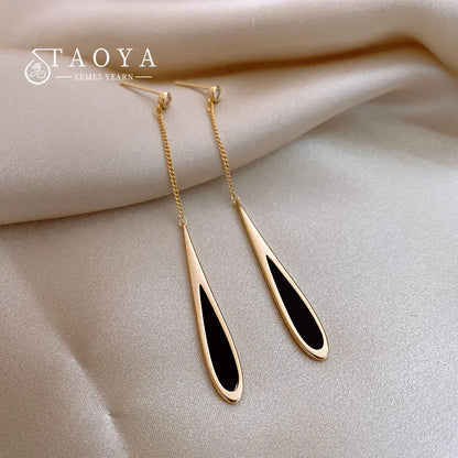 Black Drop Tassel Long Earrings - Taoya Water Drop Drop Earrings