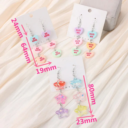 Cute Resin Hug Me Earrings: Colorful Hearts and Stars