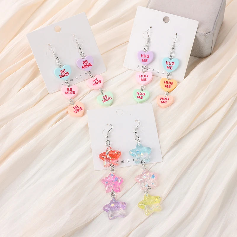 Cute Resin Hug Me Earrings: Colorful Hearts and Stars