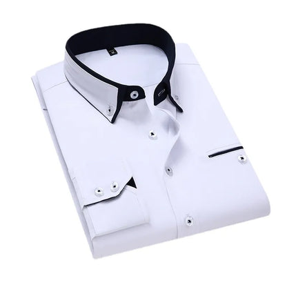 Quality Men Shirt Long Sleeve Twill Solid Striped Dress Business Office Casual Shirt Slim Fit Man Dress Shirts