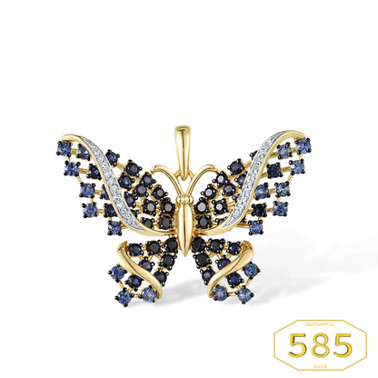 Vistoso - 14K 585 Gold - Butterfly Pendant - Sparkling Blue Sapphire