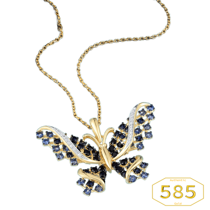 Vistoso - 14K 585 Gold - Butterfly Pendant - Sparkling Blue Sapphire