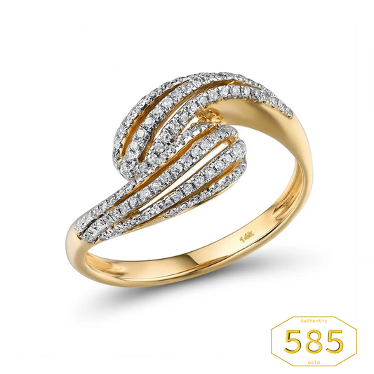 VISTOSO Genuine 14K 585 Yellow Gold Ring For Lady Sparkling Diamonds Twisting Ring