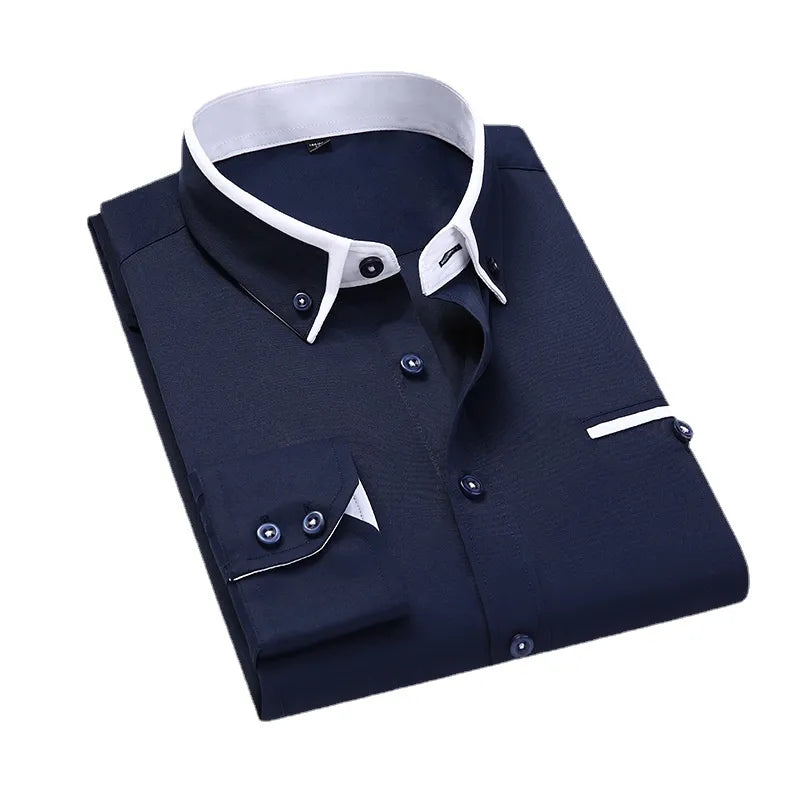 Quality Men Shirt Long Sleeve Twill Solid Striped Dress Business Office Casual Shirt Slim Fit Man Dress Shirts