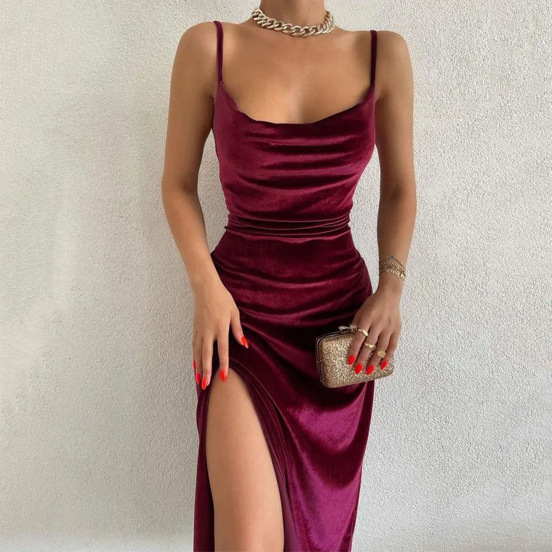 Velvet Midi Bodycon Dress - Captivating Elegance