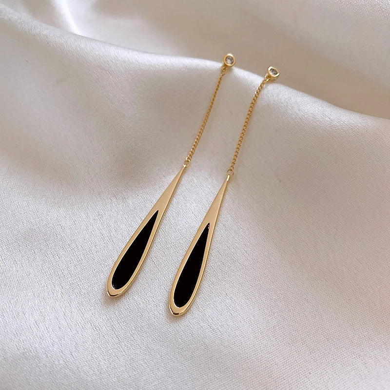 Black Drop Tassel Long Earrings - Taoya Water Drop Drop Earrings