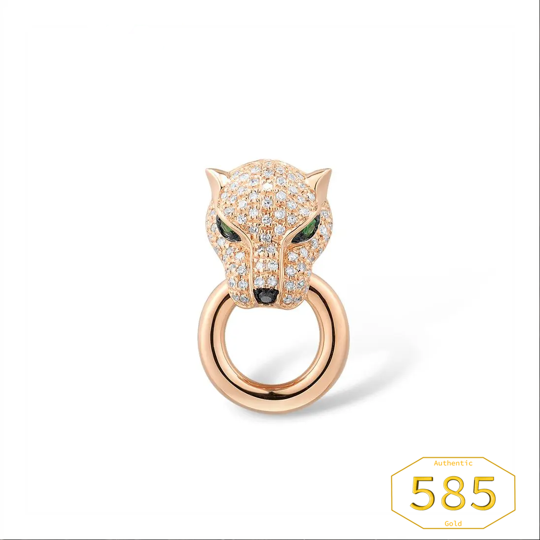 VISTOSO Gold Pendant -  14K 585 Rose Gold Leopard Pendant Emerald Sparkling Diamond Engagement