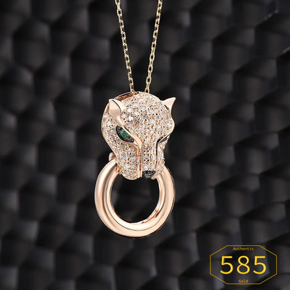 VISTOSO Gold Pendant -  14K 585 Rose Gold Leopard Pendant Emerald Sparkling Diamond Engagement