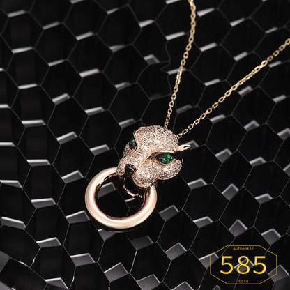 VISTOSO Gold Pendant -  14K 585 Rose Gold Leopard Pendant Emerald Sparkling Diamond Engagement