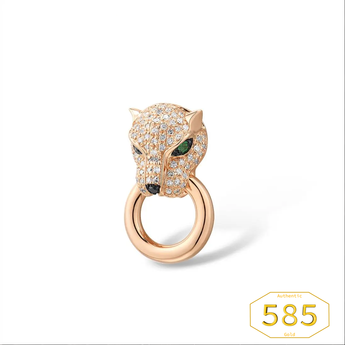 VISTOSO Gold Pendant -  14K 585 Rose Gold Leopard Pendant Emerald Sparkling Diamond Engagement