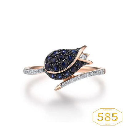 Vistoso Jewellery Set - 14K 585 Rose Gold - Sparkling Blue Sapphire Diamond Tulip