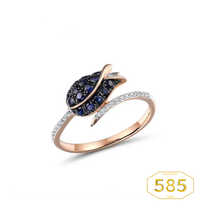 Vistoso Jewellery Set - 14K 585 Rose Gold - Sparkling Blue Sapphire Diamond Tulip