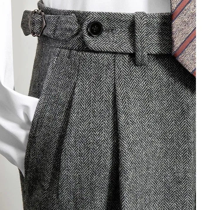 High Waist Woolen Trousers - Business Casual Elegance