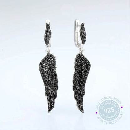 Santuzza Silver: Angel's Wing Elegance in 925 Sterling & Black Spinel