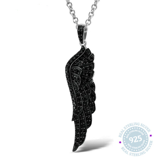 SANTUZZA 925 Sterling Silver Pendant For Women - Black Angel Wing