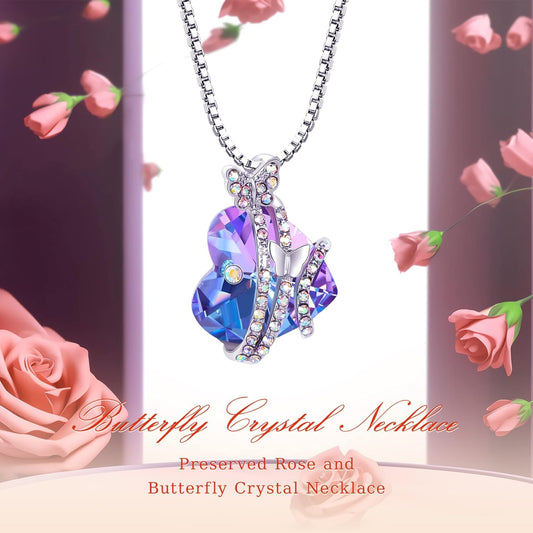 Eternal Heart Rose & Diamond Necklace Gift for Her - A Symbol of Everlasting Love.